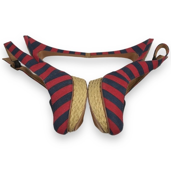 Monkey Overboard Womens Striped Canvas Espadrille Platform Red Blue Sz 7 - Picture 5 of 16